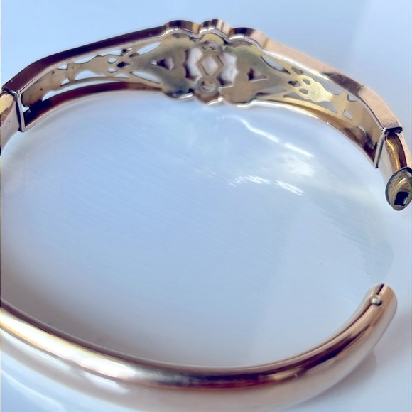 Antique Edwardian Gold Tone Glass Purple Pearl Stone Bangle Bracelet S.O.B & CO - Picture 9 of 15